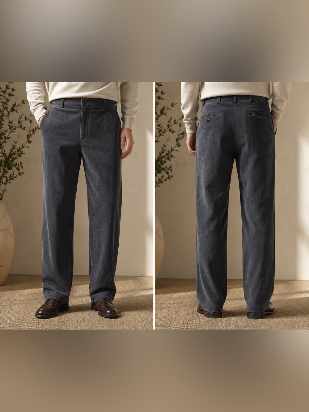 Vintage Y2K Saks Fifth Avenue Corduroy Pants Gray Straight Leg Men W33 Classic